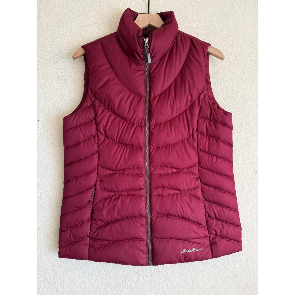Eddie Bauer EB650 Down Vest Womens Medium Red Quilted Puffer Full Zip‎ Outdoor